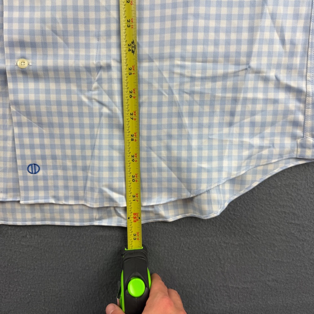 David Donahue Shirt Men's 17.5 32-33 Blue Gingham Check Plaid Dress Spread Sky - Picture 10 of 11
